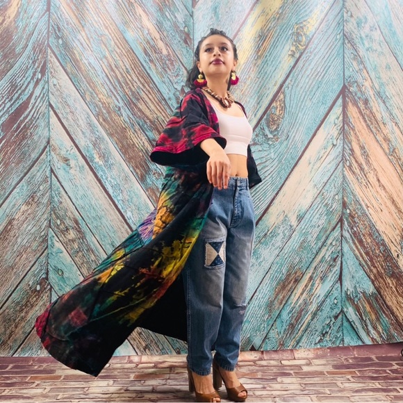 Boho Patchwork Tie Dye Dashi Kimono Duster Cardi - Picture 6 of 12